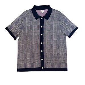 J Crew Mens Short Sleeve Heritage Polo Sweater Windowpane Jacquard Large BW573